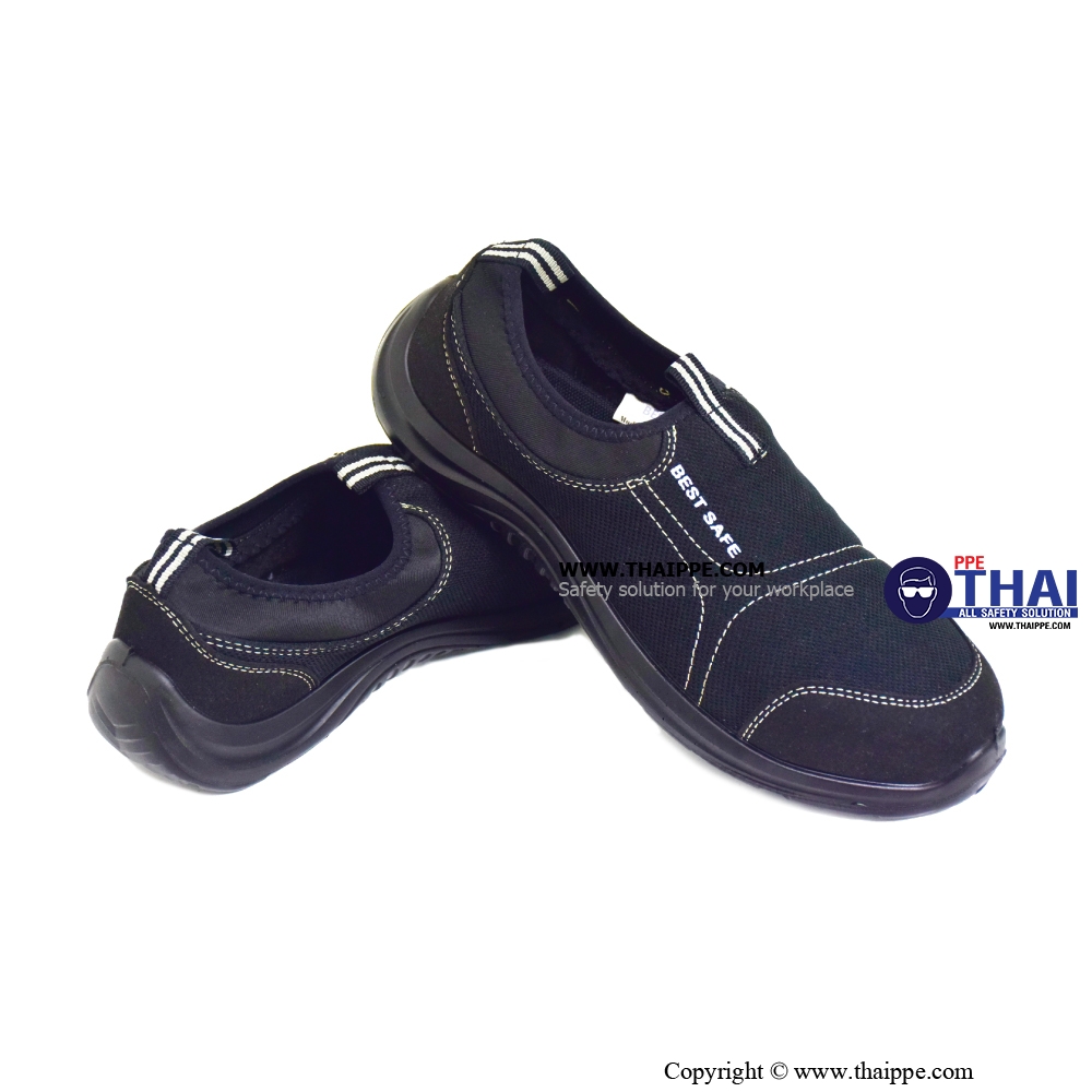  Sport Black [S1 SRC] รองเท้านิรภัยผ้าใบทรงสปอร์ตหุ้มส้น สีดำ  พื้น PU หัวเหล็ก ยี่ห้อ BESTSAFE